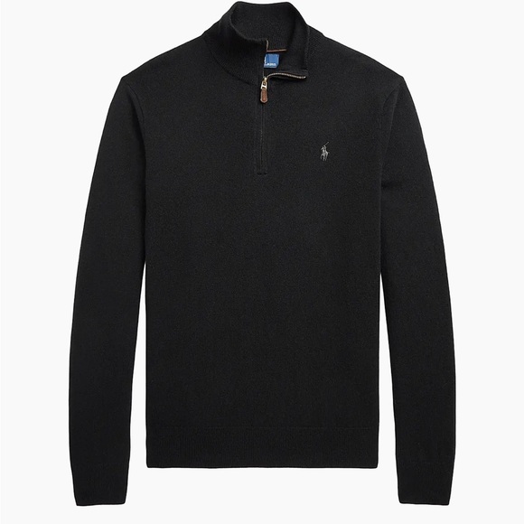 Polo Ralph Lauren Logo Lambs Wool Quarter Zip Sweater Mens Dark